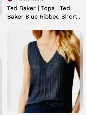 Ted Baker navy metallic ribbed V-neck sleeveless top